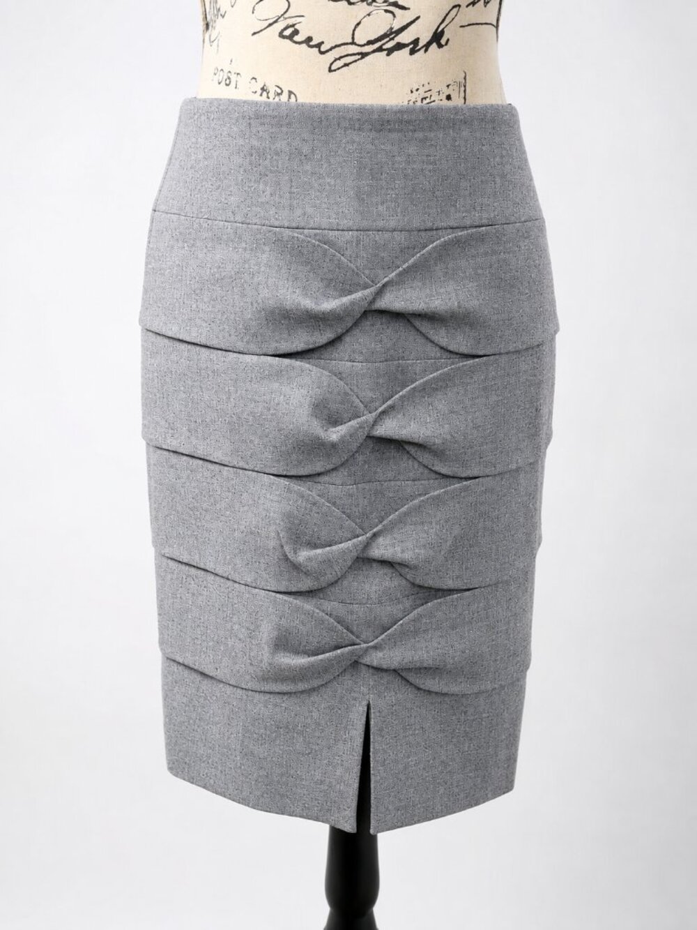 Escada Gray Wool Blend Pencil Skirt Size 38 | Draped Bow Back Detail